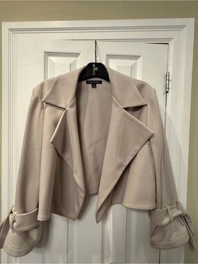 Designer Cropped Cream Open-Front Blazer Jacket by Periphery